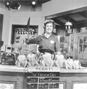 1970 photo of Julia Child during taping of her TV show. Photo by Paul Child.
